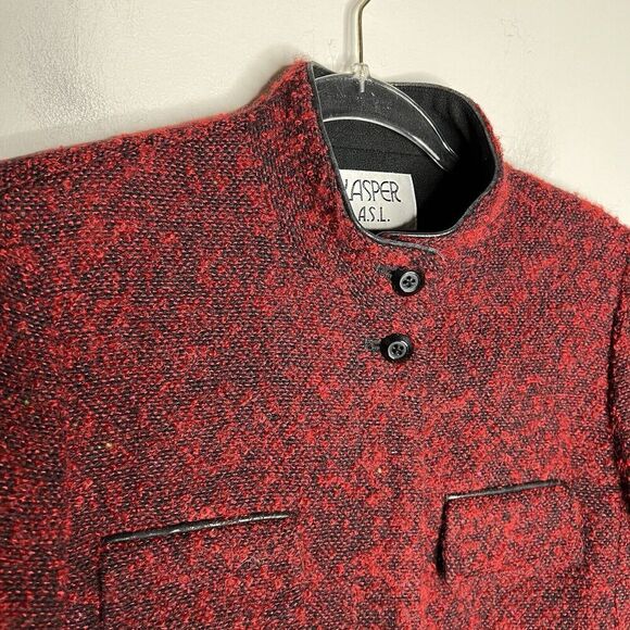 Kasper ASL Blazer Womens 4 Red Tweed Holiday Wool Mohair Blend Textured Twee - Picture 14 of 15